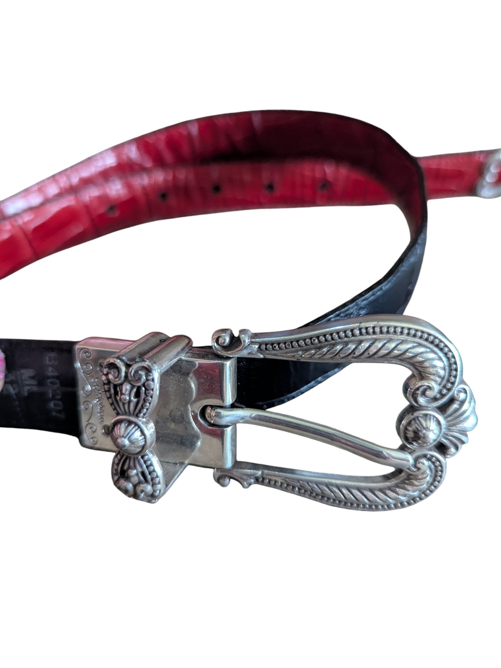 Brighton Red/Black Reversible Croc Embossed Leather Western belt Size ML 32